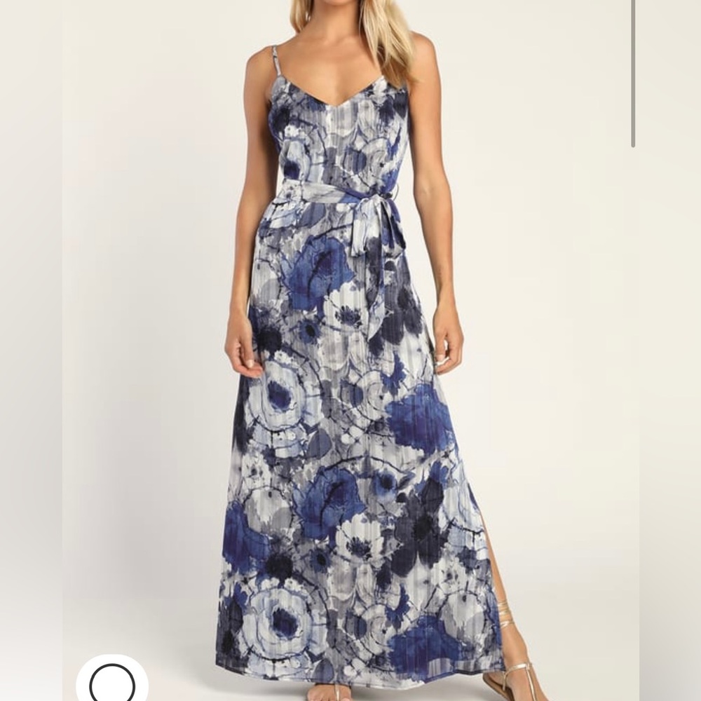 Lulu’s Sparkling Summer Navy Blue Floral Lurex Maxi Dress
